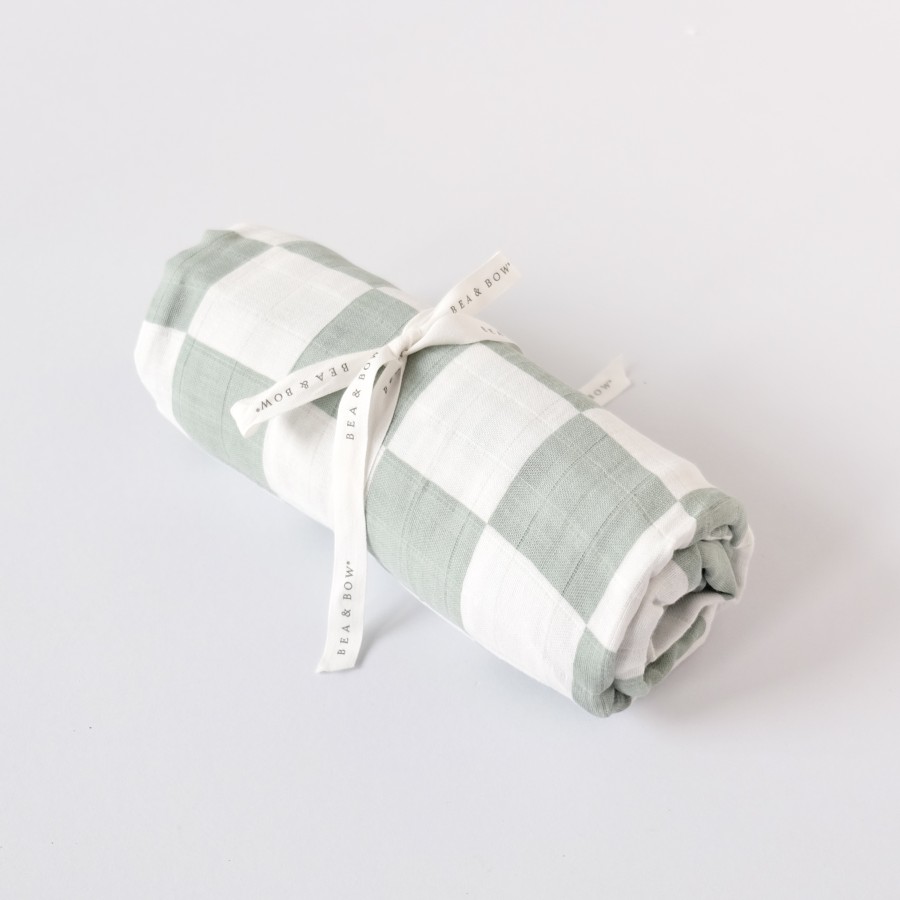 Bamboo Cotton Muslin Swaddle - Sage Check