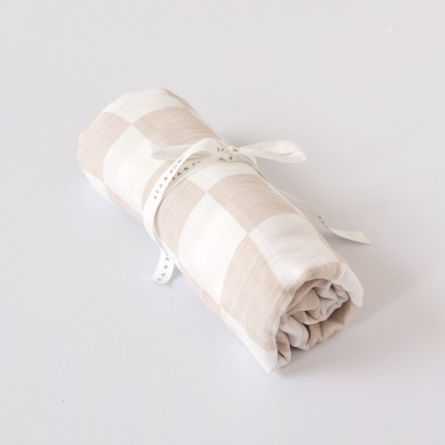 Bamboo Cotton Muslin Swaddle - Taupe Check