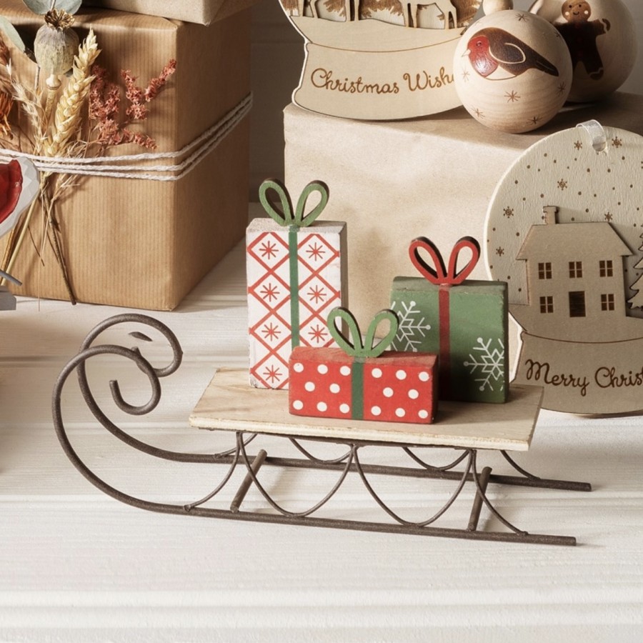 Wooden Sledge with Presents Decoration